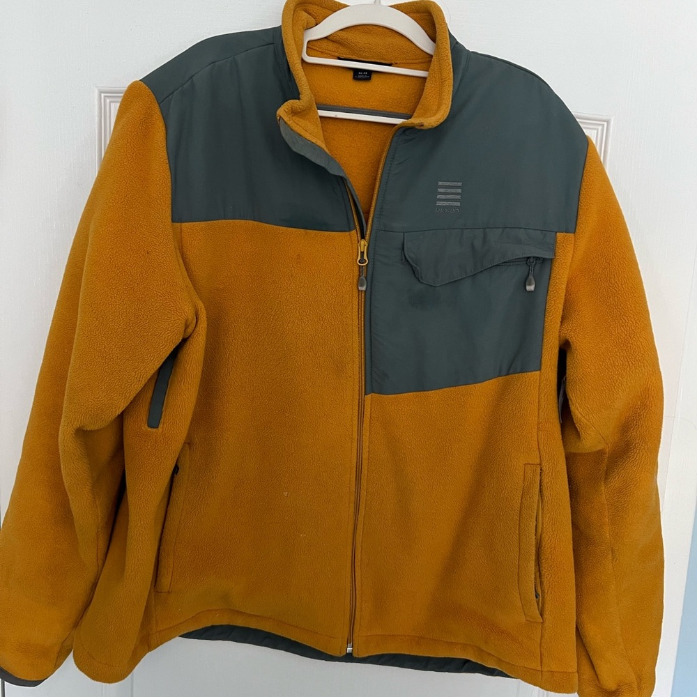 Lands' End Yellow and Gray Fleece Performance Jacket